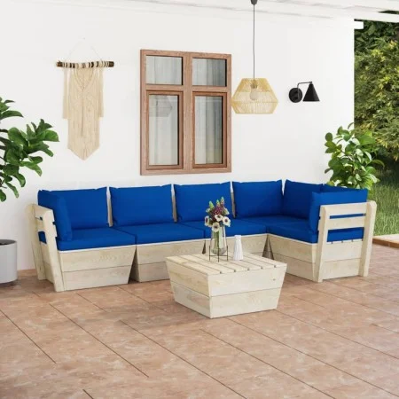 6-piece pallet garden furniture and fir wood cushions by vidaXL, Garden sets - Ref: Foro24-3063574, Price: 479,24 €, Discount: %