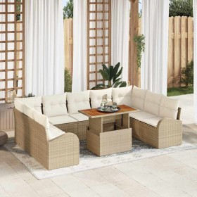 Conjunto de sofá de jardín con cojín 10 pcs beige y crema