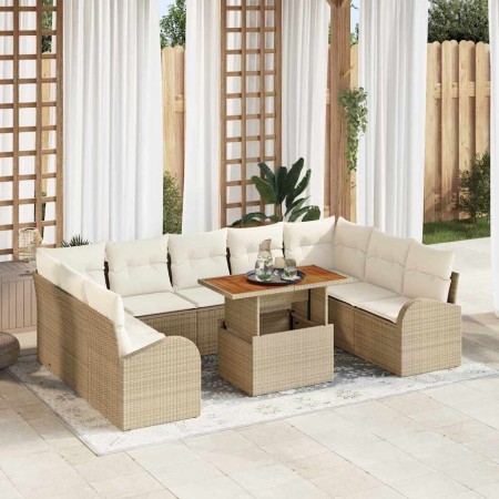 Conjunto de sofá de jardín con cojín 10 pcs beige y crema