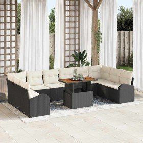 Conjunto de sofá de jardín con cojín 11 pcs Negro y crema