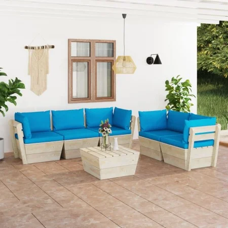 6-piece pallet garden furniture and fir wood cushions by vidaXL, Garden sets - Ref: Foro24-3063520, Price: 523,45 €, Discount: %