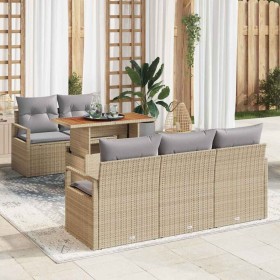 Conjunto de sofá de jardín con cojín 6 pcs beige y gris claro