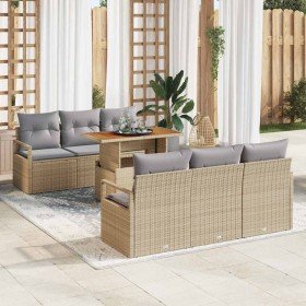Conjunto de sofá de jardín con cojín 7 pcs beige y gris claro Conjunto de sofá de jardín con cojín 7 pcs beige y gris claro