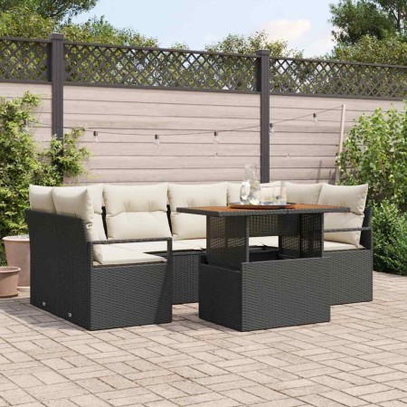 Conjunto de sofá de jardín 7 pcs Negro y crema 100 x 55 x 73 cm
