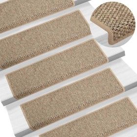 Alfombrilla autoadhesiva escalera sisal 15 uds beige 65x21x4 cm