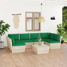 7-piece pallet garden furniture and fir wood cushions by vidaXL, Garden sets - Ref: Foro24-3063593, Price: 520,48 €, Discount: %