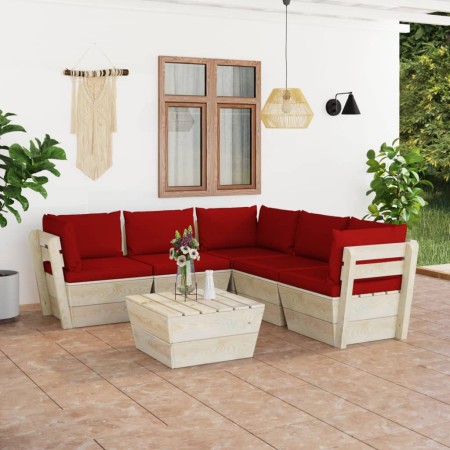 Muebles de jardín de palets 6 piezas y cojines madera de abeto by vidaXL, Garden sets - Ref: Foro24-3063537, Price: 492,94 €,...