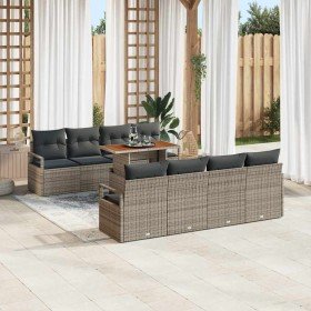 Conjunto de sofá de jardín 9 pcs Gris y marrón 100 x 55 x 73 cm