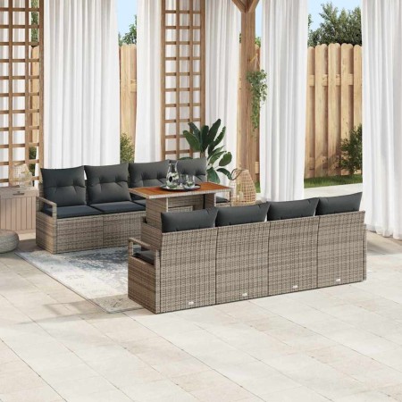 Conjunto de sofá de jardín 9 pcs Gris y marrón 100 x 55 x 73 cm