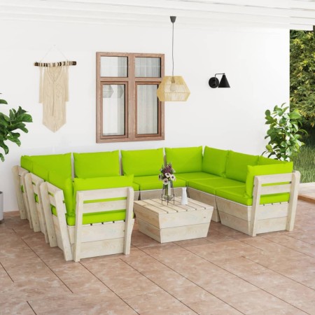 9-teilige Gartenmöbel aus Paletten und Kissen aus Tannenholz von vidaXL, Gartensets - Ref: Foro24-3063611, Preis: 745,35 €, R...