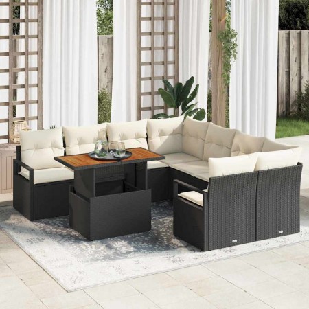Conjunto de Comedor de Jardín con cojín 9 pcs Negro y crema