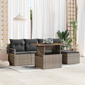 Conjunto de Comedor de Jardín con cojín 6 pcs Gris y marrón