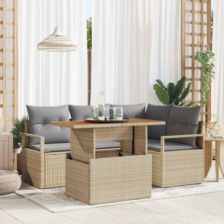 Conjunto de Comedor de Jardín con cojín 5 pcs Beige y gris