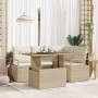 Conjunto de Comedor de Jardín con cojín 5 pcs Beige y Crema