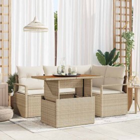 Conjunto de Comedor de Jardín con cojín 5 pcs Beige y Crema