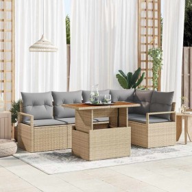 Conjunto de Comedor de Jardín con cojín 6 pcs Beige y gris