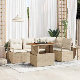 Conjunto de Comedor de Jardín con cojín 6 pcs Beige y Crema