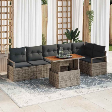 Conjunto de Comedor de Jardín con cojín 7 pcs Gris y marrón