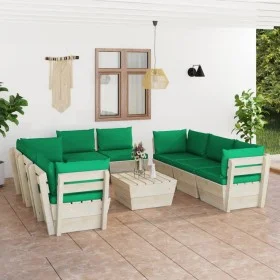 9-piece pallet garden furniture and fir wood cushions by vidaXL, Garden sets - Ref: Foro24-3063653, Price: 714,70 €, Discount: %
