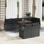 Conjunto de sofá de jardín con cojín 9 pcs Negro y Marrón