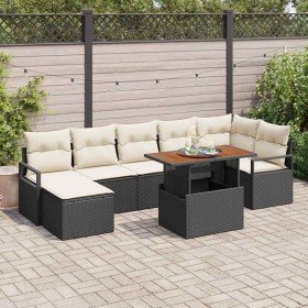 Conjunto de Comedor de Jardín con cojín 8 pcs Negro y crema