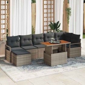 Conjunto de Comedor de Jardín con cojín 8 pcs Gris y marrón