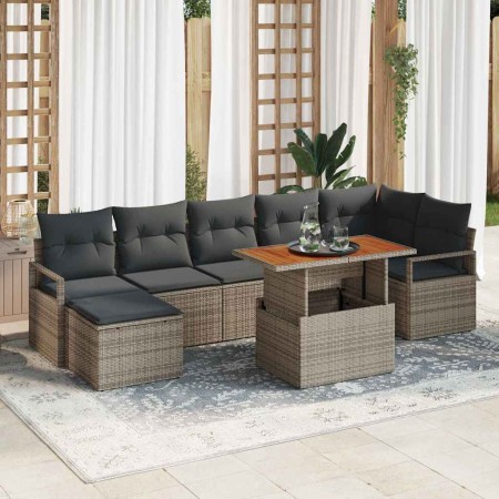 Conjunto de Comedor de Jardín con cojín 8 pcs Gris y marrón