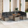 Conjunto de sofá de jardín con cojín 9 pcs Gris y marrón