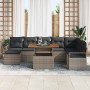 Conjunto de sofá de jardín con cojín 9 pcs Gris y marrón