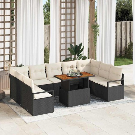 Conjunto de sofá de jardín con cojín 10 pcs Negro y crema