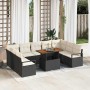 Conjunto de sofá de jardín con cojín 10 pcs Negro y crema