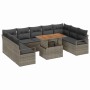 Conjunto de sofá de jardín con cojín 10 pcs Gris y marrón