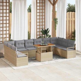 Conjunto de sofá de jardín 11 pcs Beige y gris 100 x 55 x 73 cm