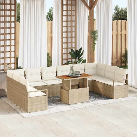 Conjunto de sofá de jardín con cojín 11 pcs Beige y Crema
