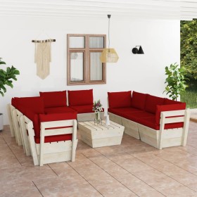 9-piece pallet garden furniture and fir wood cushions by vidaXL, Garden sets - Ref: Foro24-3063657, Price: 756,64 €, Discount: %