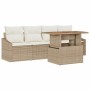 Conjunto de sofá de jardín con cojín 5 pcs Beige Poliratán