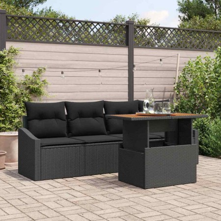 Conjunto de sofá de jardín con cojín 5 pcs Negro Poliratán