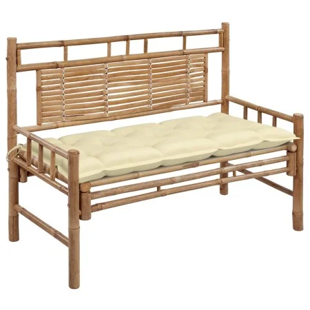 Banco de jardín con cojín bambú 120 cm de vidaXL, Bancos de jardín - Ref: Foro24-3063893, Precio: 144,20 €, Descuento: %
