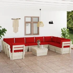 10-piece pallet garden furniture and fir wood cushions by vidaXL, Garden sets - Ref: Foro24-3063630, Price: 767,91 €, Discoun...