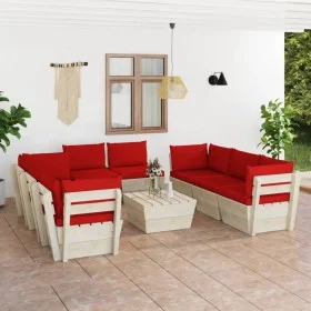 9-piece pallet garden furniture and fir wood cushions by vidaXL, Garden sets - Ref: Foro24-3063654, Price: 714,26 €, Discount: %