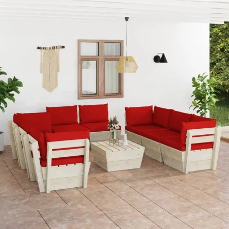 9-piece pallet garden furniture and fir wood cushions by vidaXL, Garden sets - Ref: Foro24-3063654, Price: 714,26 €, Discount: %