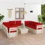 9-teilige Gartenmöbel aus Paletten und Kissen aus Tannenholz von vidaXL, Gartensets - Ref: Foro24-3063654, Preis: 714,26 €, R...