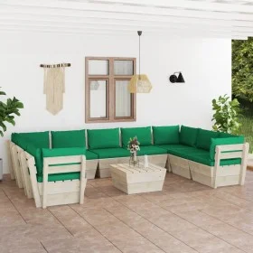 10-piece pallet garden furniture and fir wood cushions by vidaXL, Garden sets - Ref: Foro24-3063629, Price: 779,06 €, Discoun...