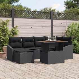 Conjunto de Comedor de Jardín con cojín 7 pcs Negro y Marrón