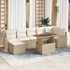 Conjunto de Comedor de Jardín con cojín 8 pcs Beige y Crema