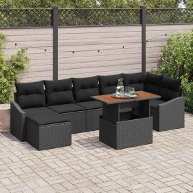 Conjunto de Comedor de Jardín con cojín 8 pcs Negro y Marrón