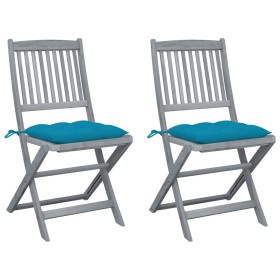 Folding garden chairs 2 pcs cushions solid acacia wood by vidaXL, Garden chairs - Ref: Foro24-3064555, Price: 143,12 €, Disco...