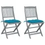 Folding garden chairs 2 pcs cushions solid acacia wood by vidaXL, Garden chairs - Ref: Foro24-3064555, Price: 122,00 €, Disco...