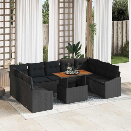 Conjunto de Comedor de Jardín con cojín 10 pcs Negro y Marrón