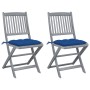 Folding garden chairs 2 pcs cushions solid acacia wood by vidaXL, Garden chairs - Ref: Foro24-3064561, Price: 149,69 €, Disco...